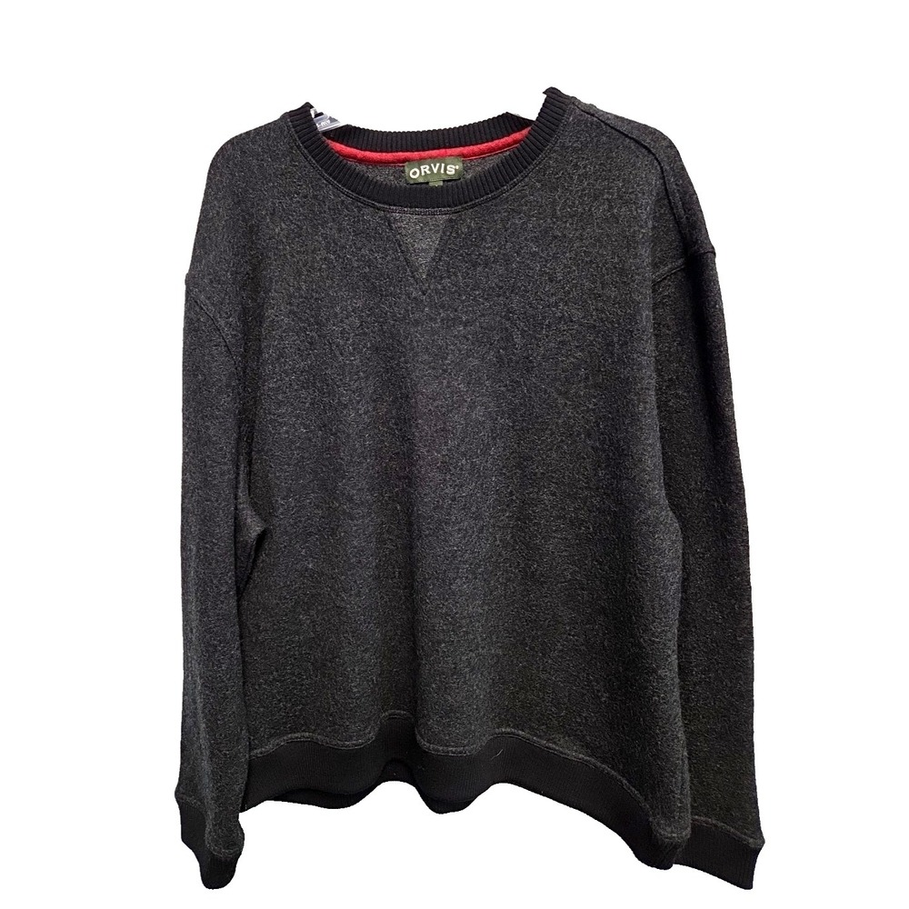 Orvis 100% Wool Sweater Men's XL Heather Black Gray Pullover Cozy